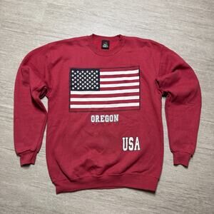 Vintage 90s Oregon USA Sweatshirt PM Sports American Flag Men L Red Crew Neck